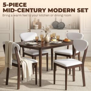 HOMCOM 5-Piece Dining Table Set for 4, Mid-Century Modern Kitchen Table and Chairs with Padded Seats and Backrests, Solid Wood Frame for Small Space, Dining Room, Living Room, Cream White - Image 7