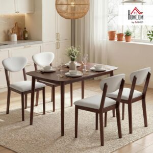 HOMCOM 5-Piece Dining Table Set for 4, Mid-Century Modern Kitchen Table and Chairs with Padded Seats and Backrests, Solid Wood Frame for Small Space, Dining Room, Living Room, Cream White - Image 8