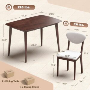 HOMCOM 5-Piece Dining Table Set for 4, Mid-Century Modern Kitchen Table and Chairs with Padded Seats and Backrests, Solid Wood Frame for Small Space, Dining Room, Living Room, Cream White - Image 9