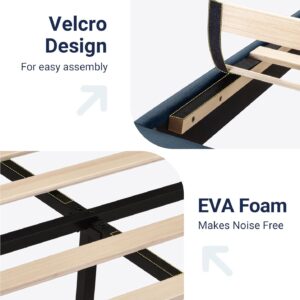 Allewie Queen Size Platform Bed Frame with Fabric Upholstered Headboard and Wooden Slats Support, Fully Upholstered Mattress Foundation/No Box Spring Needed/Easy Assembly, Navy Blue - Image 5