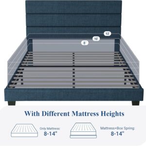 Allewie Queen Size Platform Bed Frame with Fabric Upholstered Headboard and Wooden Slats Support, Fully Upholstered Mattress Foundation/No Box Spring Needed/Easy Assembly, Navy Blue - Image 7