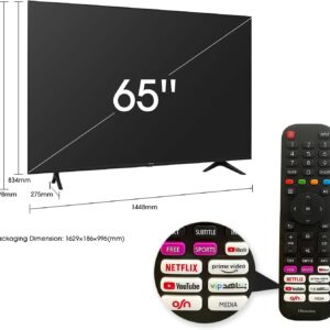 Hisense 65 Inch TV UHD Smart HDR 10/HLG Wifi (2.4GHZ) Bluetooth 5.0 DLNA HDCP Version H.265 decoder - 65A6GE (2021 Model) - Image 8