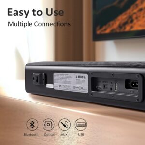 2.1ch 120W Small Bluetooth Soundbar for TV, PC, 23-inch TV Sound Bar with Built-in Subwoofer. Dialogue Enhancer, Optical/Aux, Wall Mount. Voyage 202 - Image 3