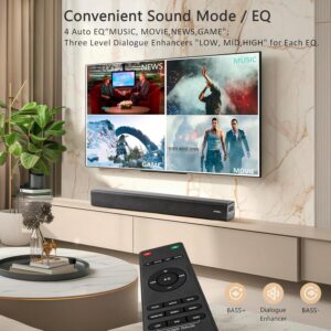 2.1ch 120W Small Bluetooth Soundbar for TV, PC, 23-inch TV Sound Bar with Built-in Subwoofer. Dialogue Enhancer, Optical/Aux, Wall Mount. Voyage 202 - Image 4