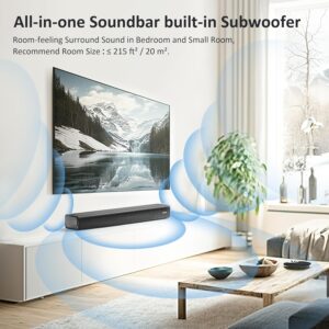 2.1ch 120W Small Bluetooth Soundbar for TV, PC, 23-inch TV Sound Bar with Built-in Subwoofer. Dialogue Enhancer, Optical/Aux, Wall Mount. Voyage 202 - Image 7