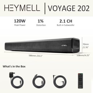 2.1ch 120W Small Bluetooth Soundbar for TV, PC, 23-inch TV Sound Bar with Built-in Subwoofer. Dialogue Enhancer, Optical/Aux, Wall Mount. Voyage 202 - Image 8