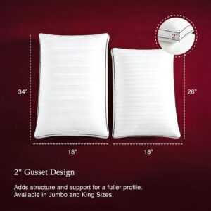 Blue Ridge Home Fashions Luxury Hotel Collection Bed Pillows Queen Size Set of 2, Soft Medium 500 Thread Count Damask Stripe Embroidered 100% Cotton Cover, Gusseted Down Alternative - Image 2