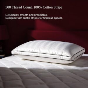 Blue Ridge Home Fashions Luxury Hotel Collection Bed Pillows Queen Size Set of 2, Soft Medium 500 Thread Count Damask Stripe Embroidered 100% Cotton Cover, Gusseted Down Alternative - Image 3