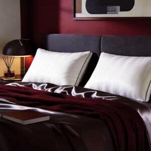 Blue Ridge Home Fashions Luxury Hotel Collection Bed Pillows Queen Size Set of 2, Soft Medium 500 Thread Count Damask Stripe Embroidered 100% Cotton Cover, Gusseted Down Alternative - Image 8