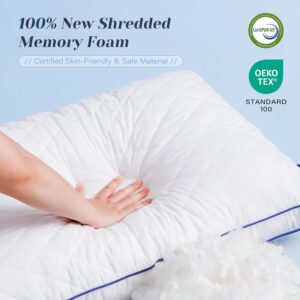 Shredded Memory Foam Pillows Queen Size Set of 2, Soft Bed Pillow for Side and Back Sleepers, Medium Firm Pillows 2 Pack with Gusset(20"x30") - Image 4