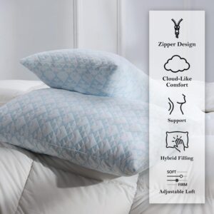 Meoflaw Adjustable Memory Foam Bed Pillows:Queen Size Shredded Foam Pillow Set of 2 for Sleeping with Removable & Washable Pillowcase for Back,Side & Stoamch Sleeper-Medium Firm - Image 8
