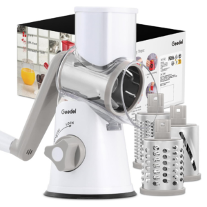 Geedel Rotary Cheese Grater, Kitchen Mandoline Vegetable Slicer with 3 Interchangeable Blades, Easy to Clean Rotary Grater Slicer for Fruit, Vegetables, Nuts - Image 10