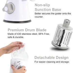 Geedel Rotary Cheese Grater, Kitchen Mandoline Vegetable Slicer with 3 Interchangeable Blades, Easy to Clean Rotary Grater Slicer for Fruit, Vegetables, Nuts - Image 4