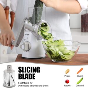 Geedel Rotary Cheese Grater, Kitchen Mandoline Vegetable Slicer with 3 Interchangeable Blades, Easy to Clean Rotary Grater Slicer for Fruit, Vegetables, Nuts - Image 6