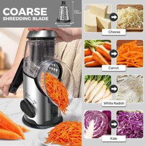 Airpro Rotary Cheese Grater with Handle - Vegetable Shredder with 3 Stainless Steel Blades & Strong Suction Base,Round Mandoline Slicer & Food Chopper for Kitchen - Image 4