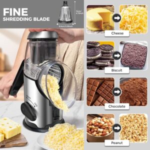 Airpro Rotary Cheese Grater with Handle - Vegetable Shredder with 3 Stainless Steel Blades & Strong Suction Base,Round Mandoline Slicer & Food Chopper for Kitchen - Image 5