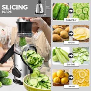 Airpro Rotary Cheese Grater with Handle - Vegetable Shredder with 3 Stainless Steel Blades & Strong Suction Base,Round Mandoline Slicer & Food Chopper for Kitchen - Image 6