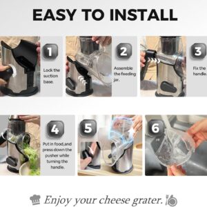 Airpro Rotary Cheese Grater with Handle - Vegetable Shredder with 3 Stainless Steel Blades & Strong Suction Base,Round Mandoline Slicer & Food Chopper for Kitchen - Image 7