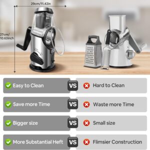 Airpro Rotary Cheese Grater with Handle - Vegetable Shredder with 3 Stainless Steel Blades & Strong Suction Base,Round Mandoline Slicer & Food Chopper for Kitchen - Image 8