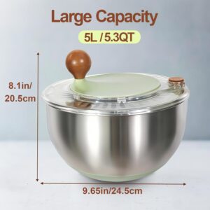 5.3Qt Stainless Steel Salad Spinner, Salad Spinner Stainless Steel With Stop Button & Drain Hole, Non-Slip Base, Vegetable Spinner Dryer, Dishwasher Safe For Kitchen - Image 3
