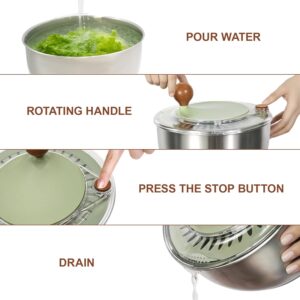 5.3Qt Stainless Steel Salad Spinner, Salad Spinner Stainless Steel With Stop Button & Drain Hole, Non-Slip Base, Vegetable Spinner Dryer, Dishwasher Safe For Kitchen - Image 5