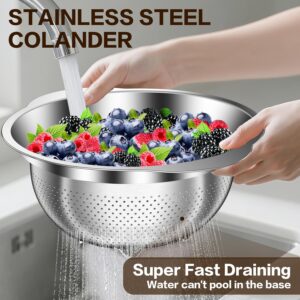 Stainless Steel Colander for Kitchen, Stainless Steel Strainer, Pasta Strainer for Spaghetti Fruit Cooking Food, 3 Pcs Strainers and Colanders(2QT, 3QT, 5QT), Dishwasher Safe, Kitchen Present - Image 7