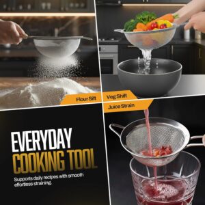 ELEEN Premium Stainless Steel Fine Mesh Strainers for Kitchen 3-Piece Set with Non-Slip Handle, Small, Medium & Large Sieves, Colanders and Sifter for Sifting, Straining, Pastas Tea, Rice Vegetables - Image 5