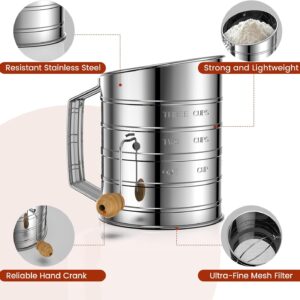 Flour Sifter for Baking, Stainless Steel 3 Cup Flour Sifter with Rotary Hand Crank, Fine Mesh and Agitator Flour Duster, Esvopa - Image 4