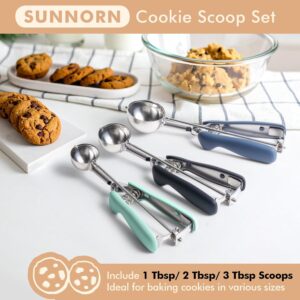 Cookie Scoop set, Cookie Scoops for Baking Set of 3, Size #60/ #40/ #20, Cookie Dough Scoop, Non-Slip Grip, Blue/Black/Mint Handle, For Cookies Muffin Cupcake Meatball Ice Cream - Image 8