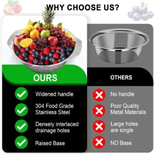 Colander for Kitchen, 1.5 QT 18/8 Stainless Steel Colander, Stainless Steel Strainer with Mixing Bowl, Rice Strainer with Handle for Washing Vegetables, Fruit, Rice, and Pasta (2 PC) - Image 3