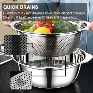 Colander for Kitchen, 1.5 QT 18/8 Stainless Steel Colander, Stainless Steel Strainer with Mixing Bowl, Rice Strainer with Handle for Washing Vegetables, Fruit, Rice, and Pasta (2 PC) - Image 4