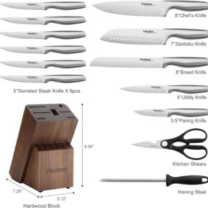 14 Pieces Knife Block Set German Stainless Steel with Block, Razor-Sharp Santoku Knives, Fruit & Kitchen Knives, Rust Resistant for Homecooks (Silver + Walnut) - Image 3