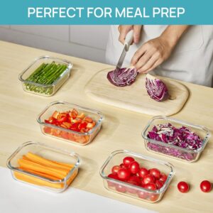 Vtopmart 5Pack 22oz Glass Storage Containers with Lids, Glass Meal Prep Food Container Sets with Snap Airtight Lids for Microwave, Oven, Freezer and Dishwasher, Grey - Image 2