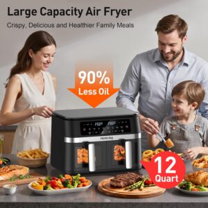 12QT Large Double Basket Air Fryer with 50PCS Paper Liners and Viewing Window, 12-in-1 Digital Touchscreen Dual Zone Air Fryers for Easy Meal, SyncCook to Roast,Reheat,Broil, Dishwasher Safe - Image 4
