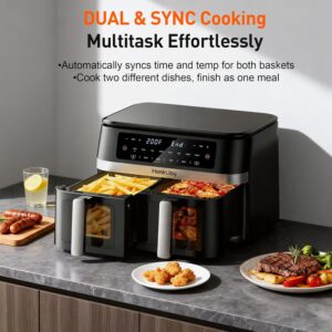 12QT Large Double Basket Air Fryer with 50PCS Paper Liners and Viewing Window, 12-in-1 Digital Touchscreen Dual Zone Air Fryers for Easy Meal, SyncCook to Roast,Reheat,Broil, Dishwasher Safe - Image 5