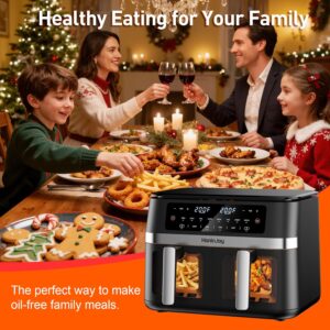12QT Large Double Basket Air Fryer with 50PCS Paper Liners and Viewing Window, 12-in-1 Digital Touchscreen Dual Zone Air Fryers for Easy Meal, SyncCook to Roast,Reheat,Broil, Dishwasher Safe - Image 8