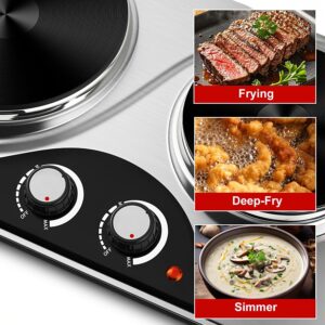 Double Burner, CUSIMAX Electric Hot Plate for Cooking, 1800 Watts Portable Countertop Burner, Cast Iron Hot Plates with Dual Adjustable Temperature, Easy to Clean, Sliver - Image 6