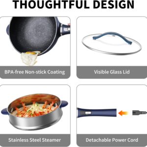 AUTUCU 3-Quart Electric Hot Pot & wok Nonstick with Steamer | Electric Skillet 1200W for Dorm, Home, Gifts (Includes Silicone Spatula) Multi-Cooker - Image 8