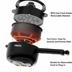 Dezin Hot Pot Electric, 2L Non-Stick Sauté Pan, Rapid Noodles Cooker, Mini Portable Pot for Steak, Egg, Fried Rice, Ramen, Oatmeal, Soup with Power Adjustment & Spatula, College Dorm Room Essential - Image 5