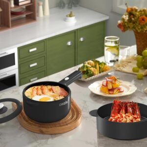 Dezin Hot Pot Electric, 2L Non-Stick Sauté Pan, Rapid Noodles Cooker, Mini Portable Pot for Steak, Egg, Fried Rice, Ramen, Oatmeal, Soup with Power Adjustment & Spatula, College Dorm Room Essential - Image 7
