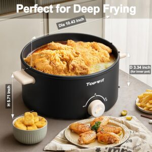 TOPWIT Hot Pot Electric, 4L Electric Pot with Non-Stick Coating, Dual Power Electric Cooker for Deep Frying, Steak, Pasta, Multi-Functional Large Capaity Shabu Shabu Pot for Party, Dark Black - Image 3