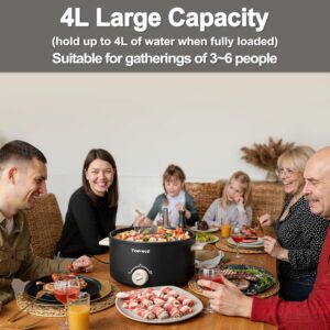 TOPWIT Hot Pot Electric, 4L Electric Pot with Non-Stick Coating, Dual Power Electric Cooker for Deep Frying, Steak, Pasta, Multi-Functional Large Capaity Shabu Shabu Pot for Party, Dark Black - Image 4
