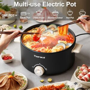 TOPWIT Hot Pot Electric, 4L Electric Pot with Non-Stick Coating, Dual Power Electric Cooker for Deep Frying, Steak, Pasta, Multi-Functional Large Capaity Shabu Shabu Pot for Party, Dark Black - Image 5