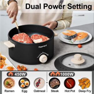 TOPWIT Hot Pot Electric, 4L Electric Pot with Non-Stick Coating, Dual Power Electric Cooker for Deep Frying, Steak, Pasta, Multi-Functional Large Capaity Shabu Shabu Pot for Party, Dark Black - Image 6