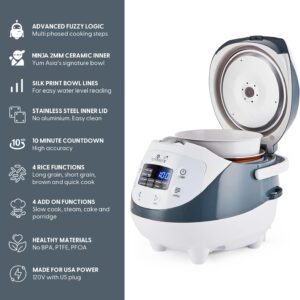 Yum Asia Panda Mini Rice Cooker With Ninja Ceramic Bowl and Advanced Fuzzy Logic (3.5 cup, 0.63 litre) 4 Rice Cooking Functions, 4 Multicooker functions, Digital LED display - 120V - Image 4
