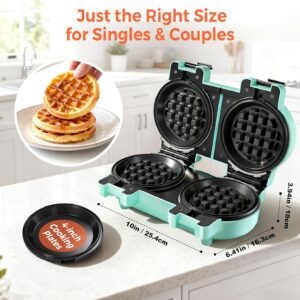 2-in-1 Double Waffle & Pancake Maker - CACHOO Mini 4" Nonstick Waffle Iron & Small Round Griddle with 4 Removable Plate Sets, Dishwasher Safe, Perfect for Small Spaces, Apartments & Dorms, Aqua - Image 2