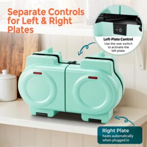2-in-1 Double Waffle & Pancake Maker - CACHOO Mini 4" Nonstick Waffle Iron & Small Round Griddle with 4 Removable Plate Sets, Dishwasher Safe, Perfect for Small Spaces, Apartments & Dorms, Aqua - Image 4