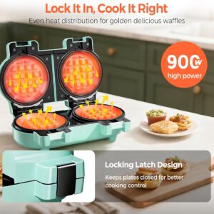 2-in-1 Double Waffle & Pancake Maker - CACHOO Mini 4" Nonstick Waffle Iron & Small Round Griddle with 4 Removable Plate Sets, Dishwasher Safe, Perfect for Small Spaces, Apartments & Dorms, Aqua - Image 6