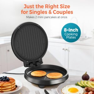 3-in-1 Electric Griddle & Sandwich Maker - CACHOO 8" Nonstick Round Griddle and Panini Press with On/Off Switch, 180° Open Design, Perfect for Pancakes, Omelettes, Quesadillas, Veggies (Black) - Image 3