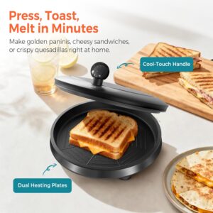 3-in-1 Electric Griddle & Sandwich Maker - CACHOO 8" Nonstick Round Griddle and Panini Press with On/Off Switch, 180° Open Design, Perfect for Pancakes, Omelettes, Quesadillas, Veggies (Black) - Image 4